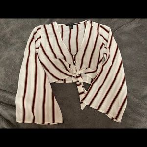 Stipe wide sleeve crop top